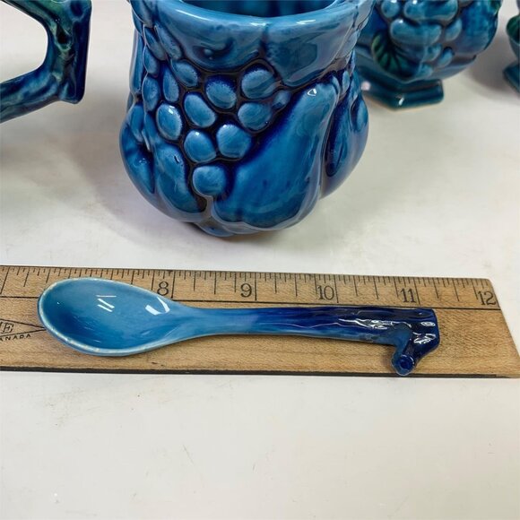 1960'S Inarco ‘Blue Mood Indigo’ Fruit Canister Set W/ Creamer, Sugar & Shakers - Picture 7 of 16